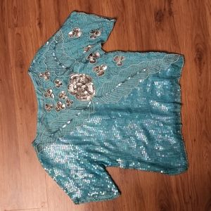 Turquoise Sequin Top Vintage Retro